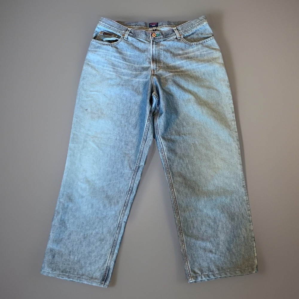Tommy Jeans Relaxed Wide Leg Mens 38x31 Light Wash Blue Vtg 90s Baggy Denim Y2K